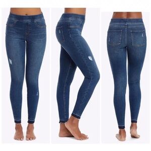 Women's Spanx Distressed Skinny Jeans Dark Wash Raw Hem Ankle Length Size XL